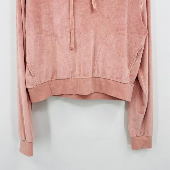 Splendid Size Large Dusty Pink Long Sleeve Velvet Cropped Hoodie - Picture 3 of 9